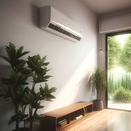 Modern interior with air conditioner and plants. 3D Rendering